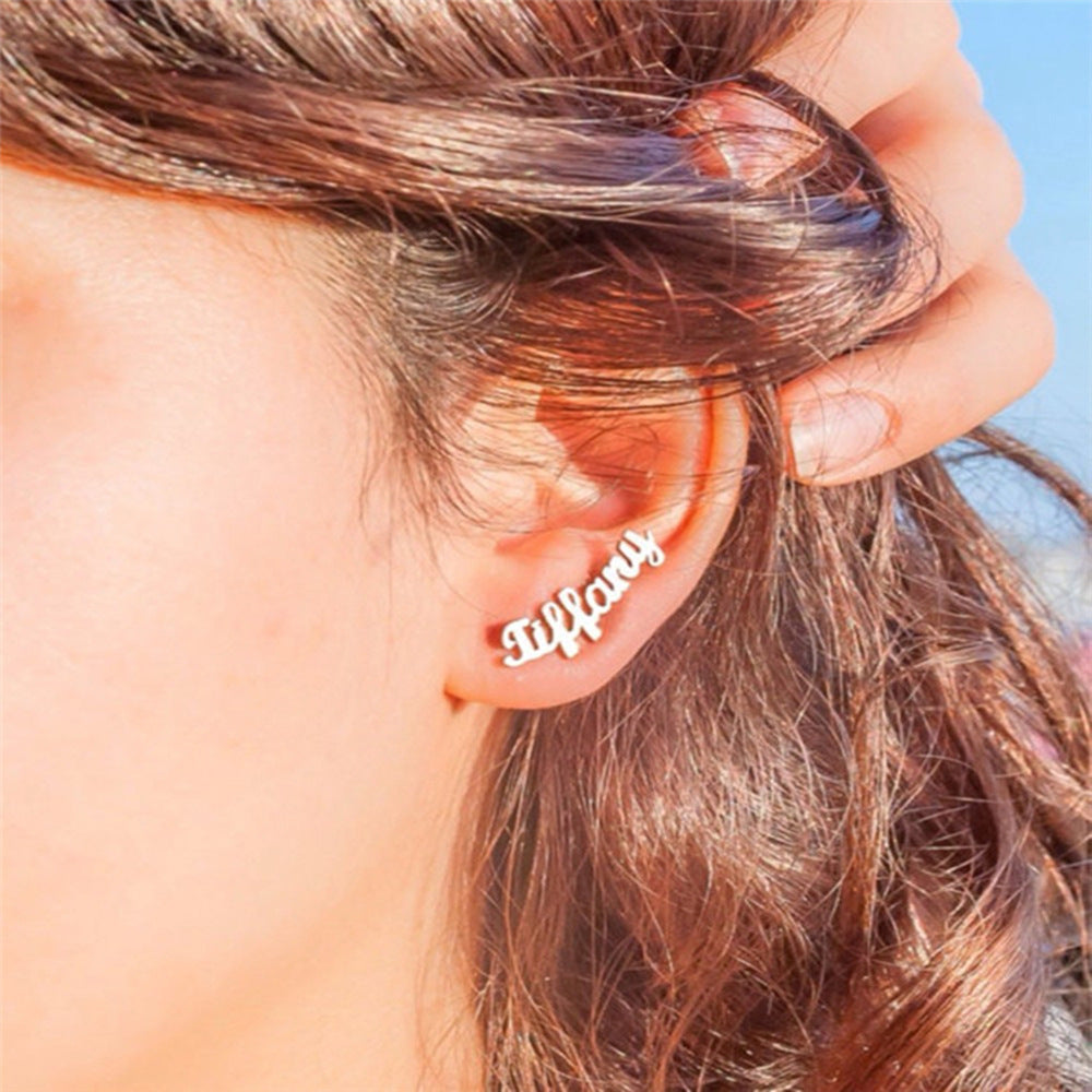 Custom Name Stud Earrings For Women Girl Stainless Steel Jewelry Personalized Nameplate Earrings Daily Wearing Accessories