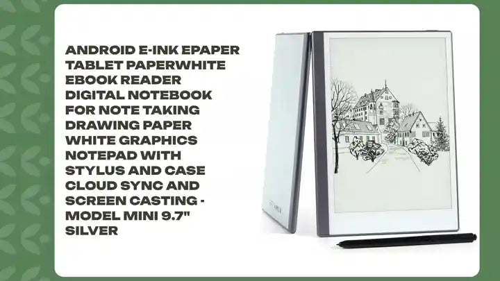 Android E-Ink ePaper Tablet Paperwhite eBook Reader Digital Notebook for Note Taking Drawing Paper White Graphics Notepad with Stylus and Case Cloud Sync and Screen Casting - Model Mini 9.7&quot; Silver by@Outfy