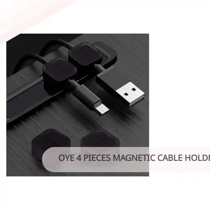 OYE 4 Pieces Magnetic Cable Holder Clips Cable Clips Management Cord Organizer for Max.5mm Wires Desk Top Wall Cord USB Cable Power Wire Mose Cable Black (Fits Max.5mm) by@Outfy