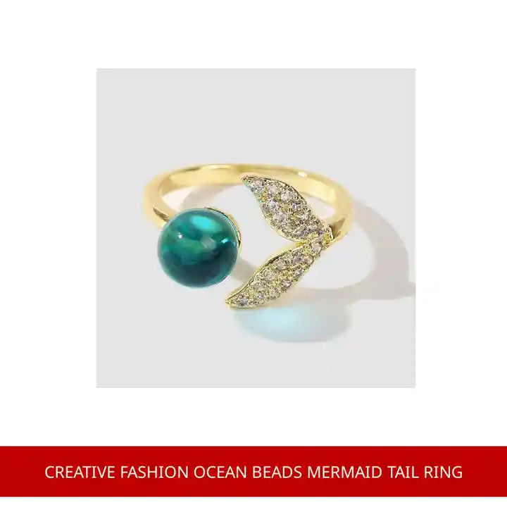 Creative Fashion Ocean Beads Mermaid Tail Ring by@Outfy