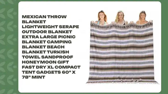 Mexican Throw Blanket Lightweight Serape Outdoor Blanket Extra Large Picnic Blanket Camping Blanket Beach Blanket Turkish Towel Sandproof Honeymoon Gift Fast Dry XL Compact Tent Gadgets 60&quot; x 78&quot; Mint by@Outfy